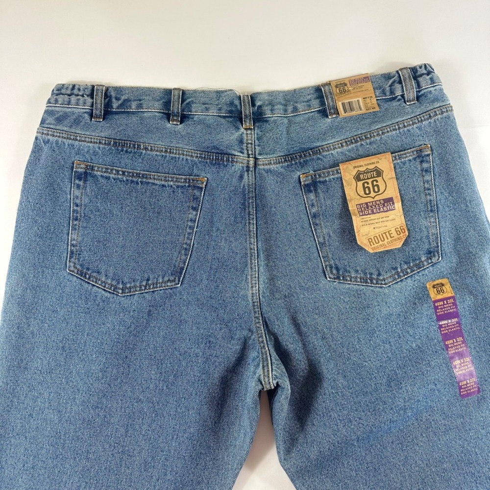 NWT Route 66 Big Mens Relaxed Fit Side Elastic Jeans 46W x 32L Light Wash‎ Denim